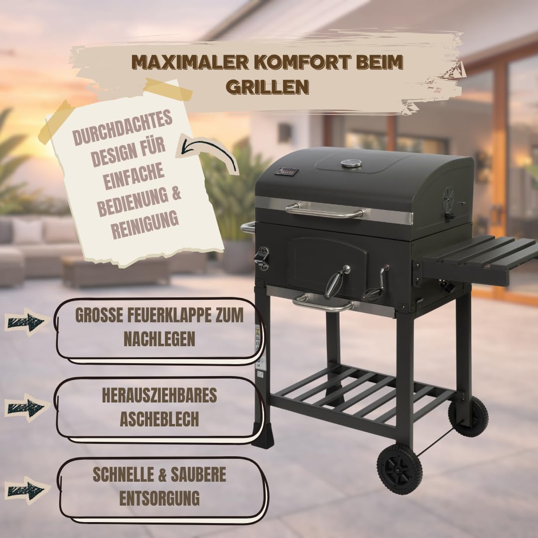 ACTIVA Holzkohlegrill Angular Guss – Gusseisenrost & Abdeckhaube