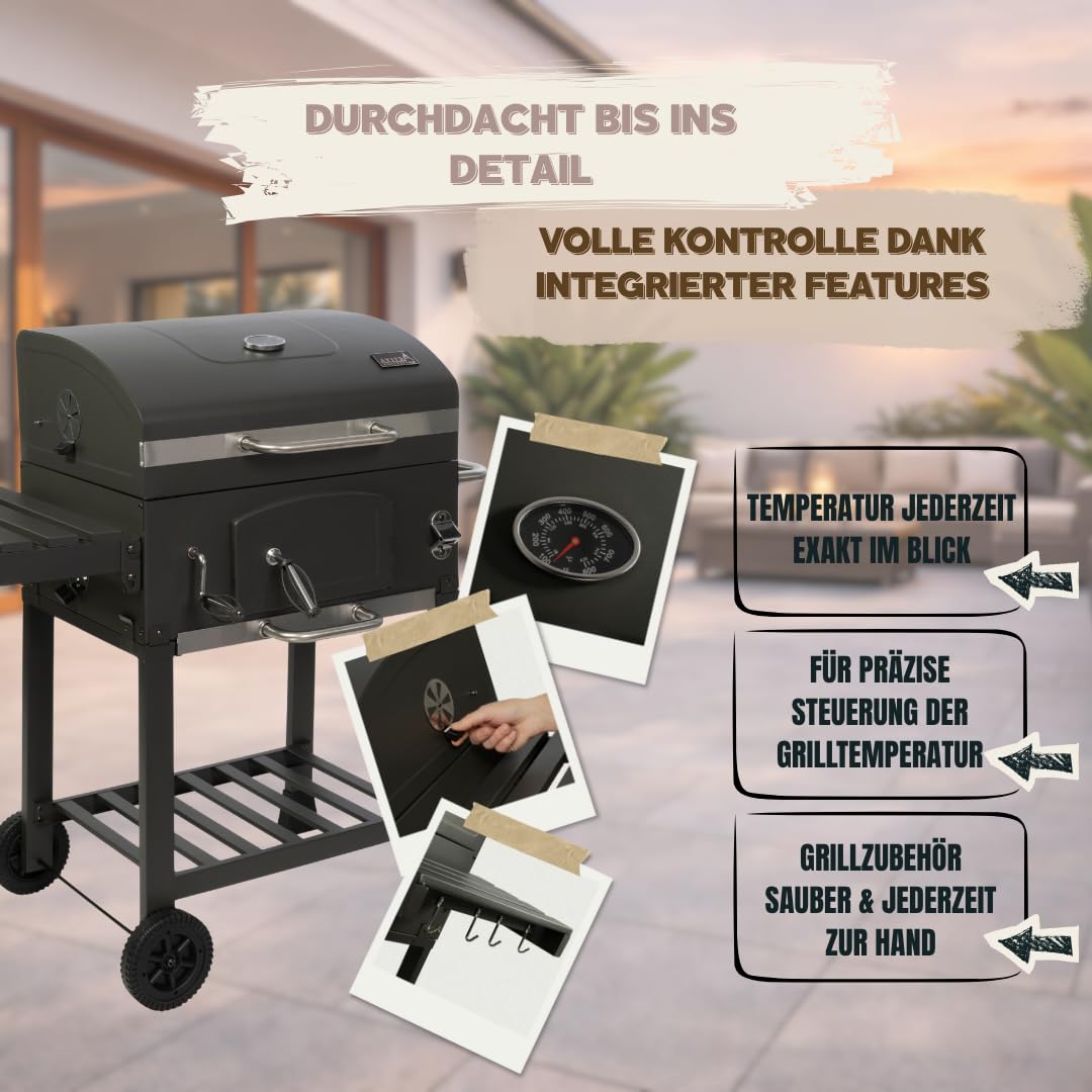 ACTIVA Holzkohlegrill Angular Guss – Gusseisenrost & Abdeckhaube