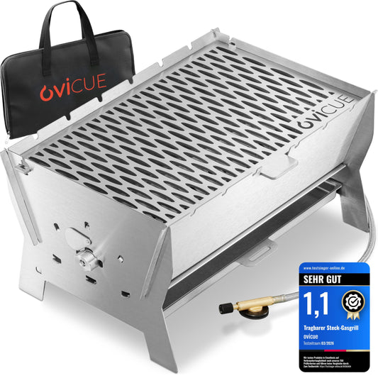 ovicue Mobiler Gasgrill – Stecksystem, Edelstahl, Tragetasche