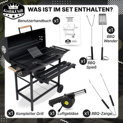 Five-Star Holzkohlegrill mit Deckel – Grillwagen 71×35 cm