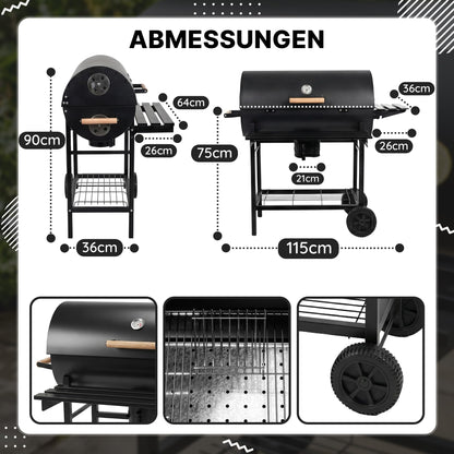 Five-Star Holzkohlegrill mit Deckel – Grillwagen 71×35 cm