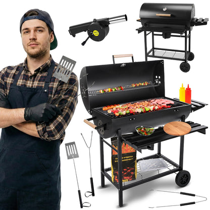 Five-Star Holzkohlegrill mit Deckel – Grillwagen 71×35 cm