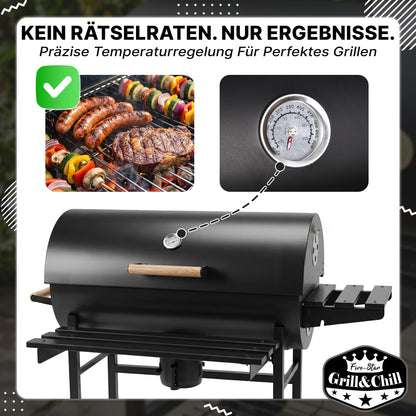 Five-Star Holzkohlegrill mit Deckel – Grillwagen 71×35 cm