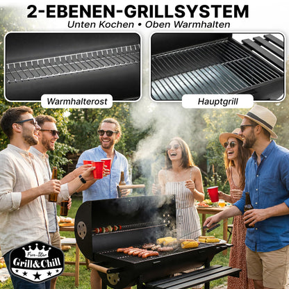 Five-Star Holzkohlegrill mit Deckel – Grillwagen 71×35 cm
