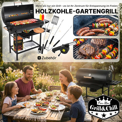 Five-Star Holzkohlegrill mit Deckel – Grillwagen 71×35 cm